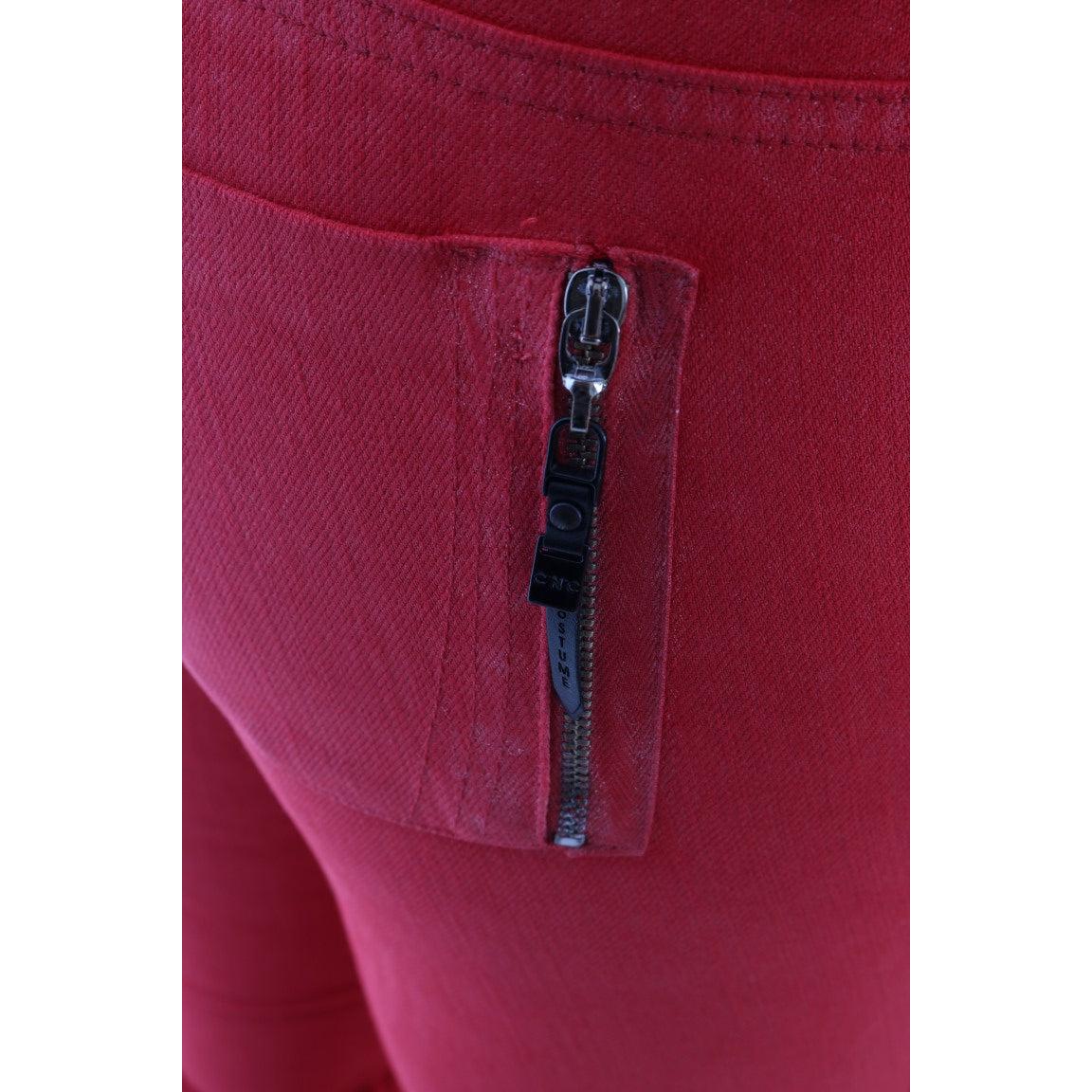 Red Cotton Stretch Slim Jeans