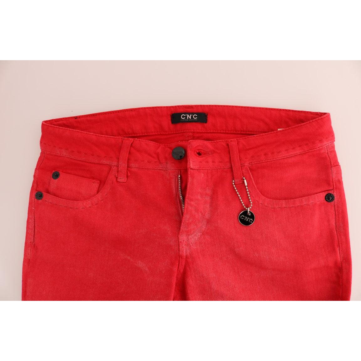 Red Cotton Stretch Slim Jeans