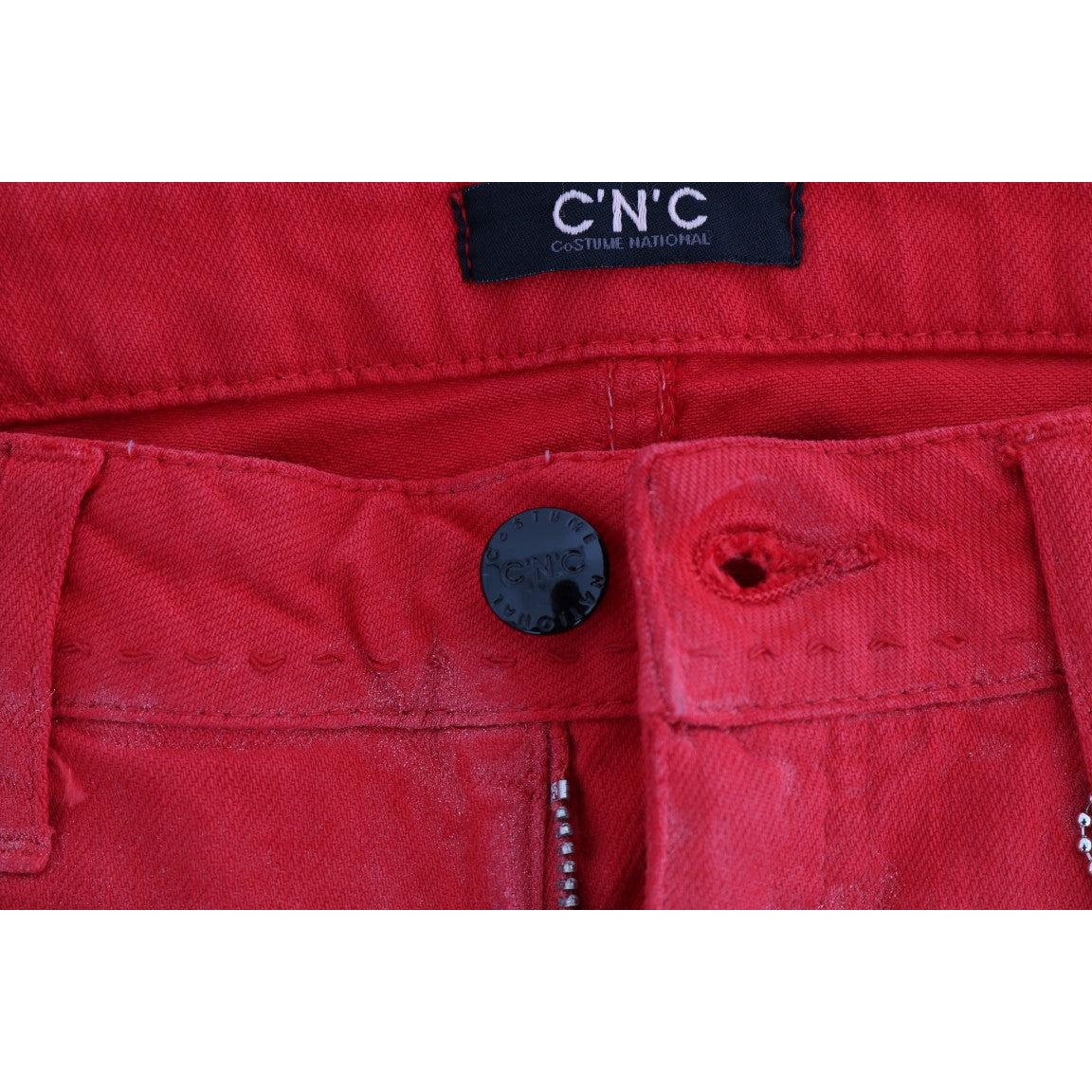 Red Cotton Stretch Slim Jeans