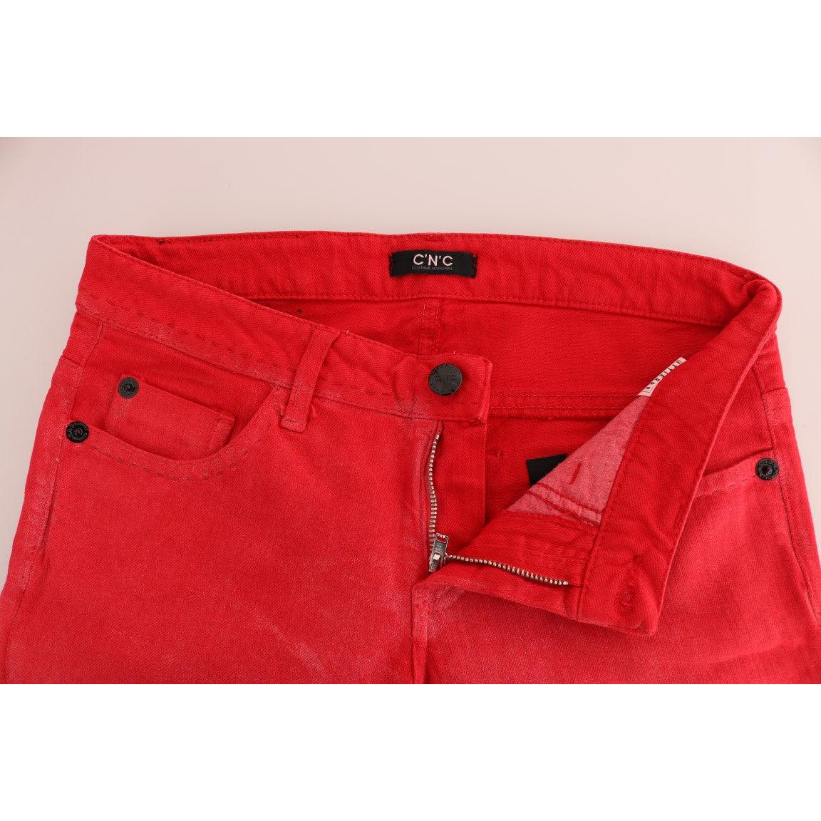 Red Cotton Stretch Slim Jeans