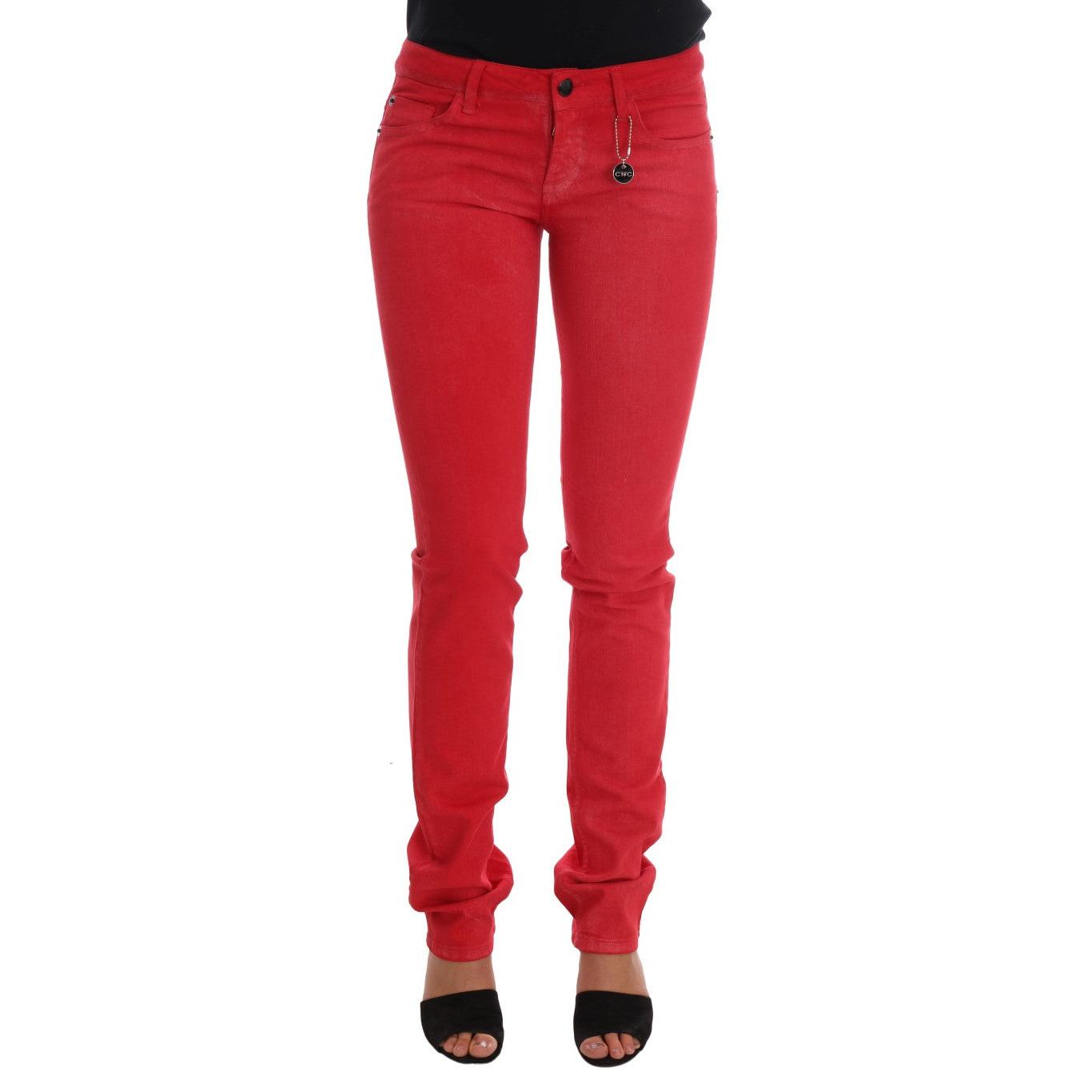 Red Cotton Stretch Slim Jeans
