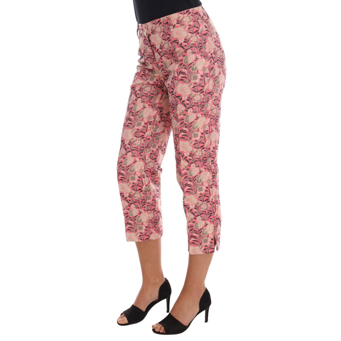 Pink Floral Brocade Capri Pants