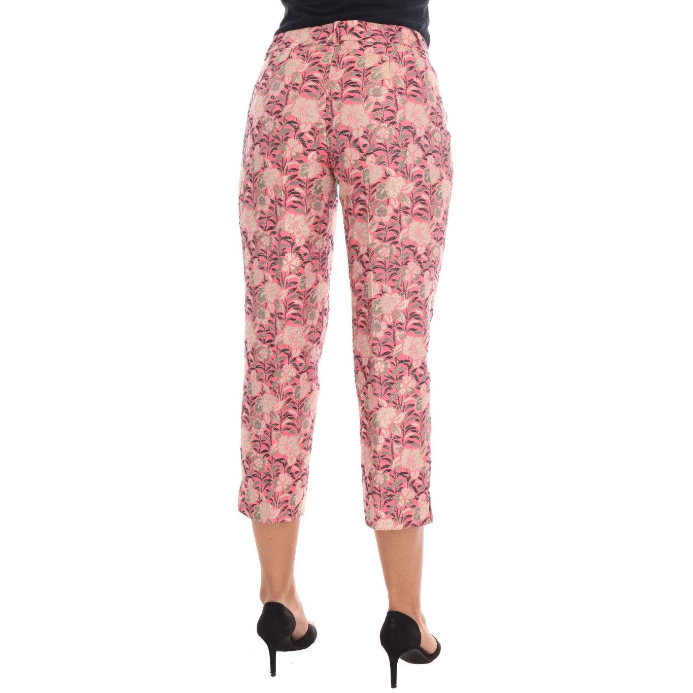 Pink Floral Brocade Capri Pants