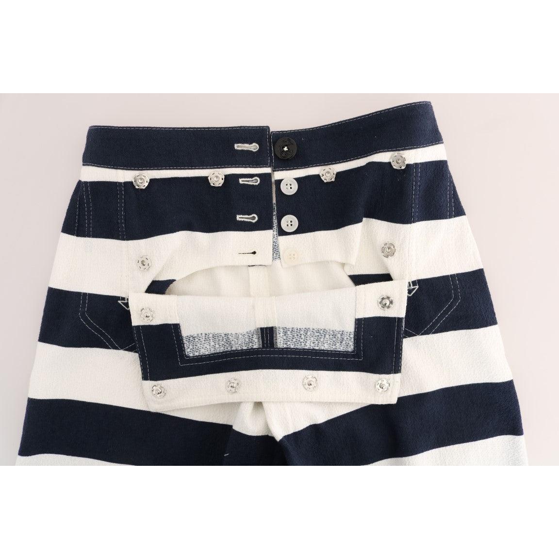 White Blue Striped Crystal Shorts