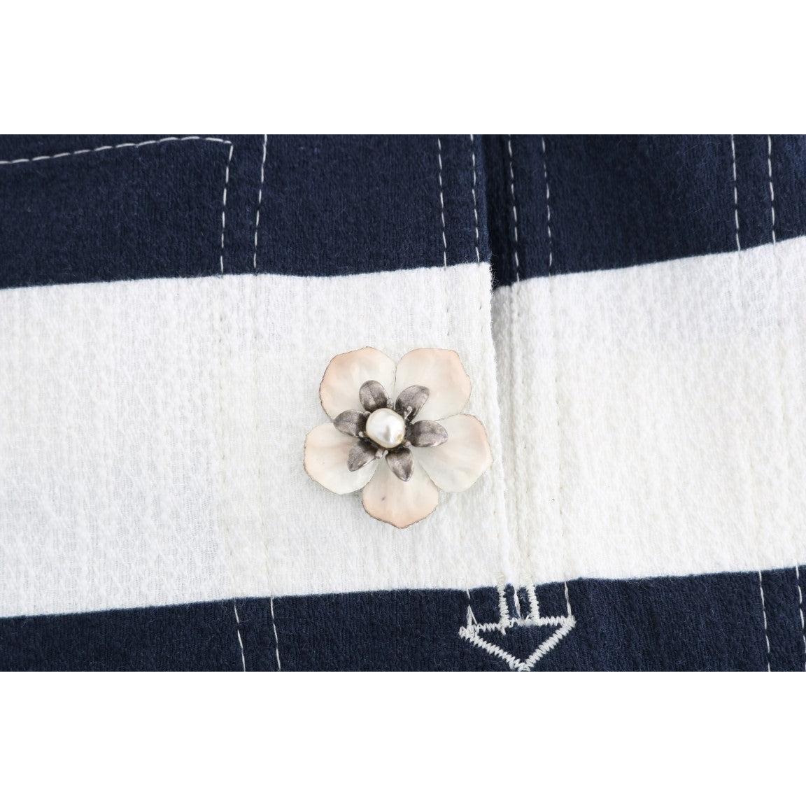 White Blue Striped Crystal Shorts