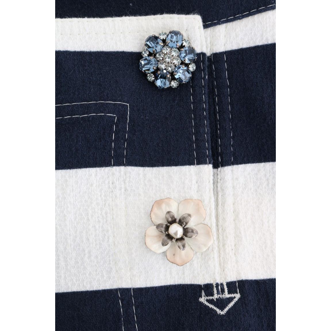 White Blue Striped Crystal Shorts