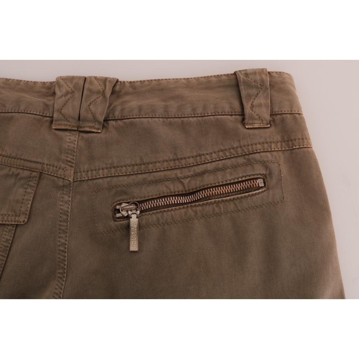 Brown Cotton Casual Slim Fit Pants