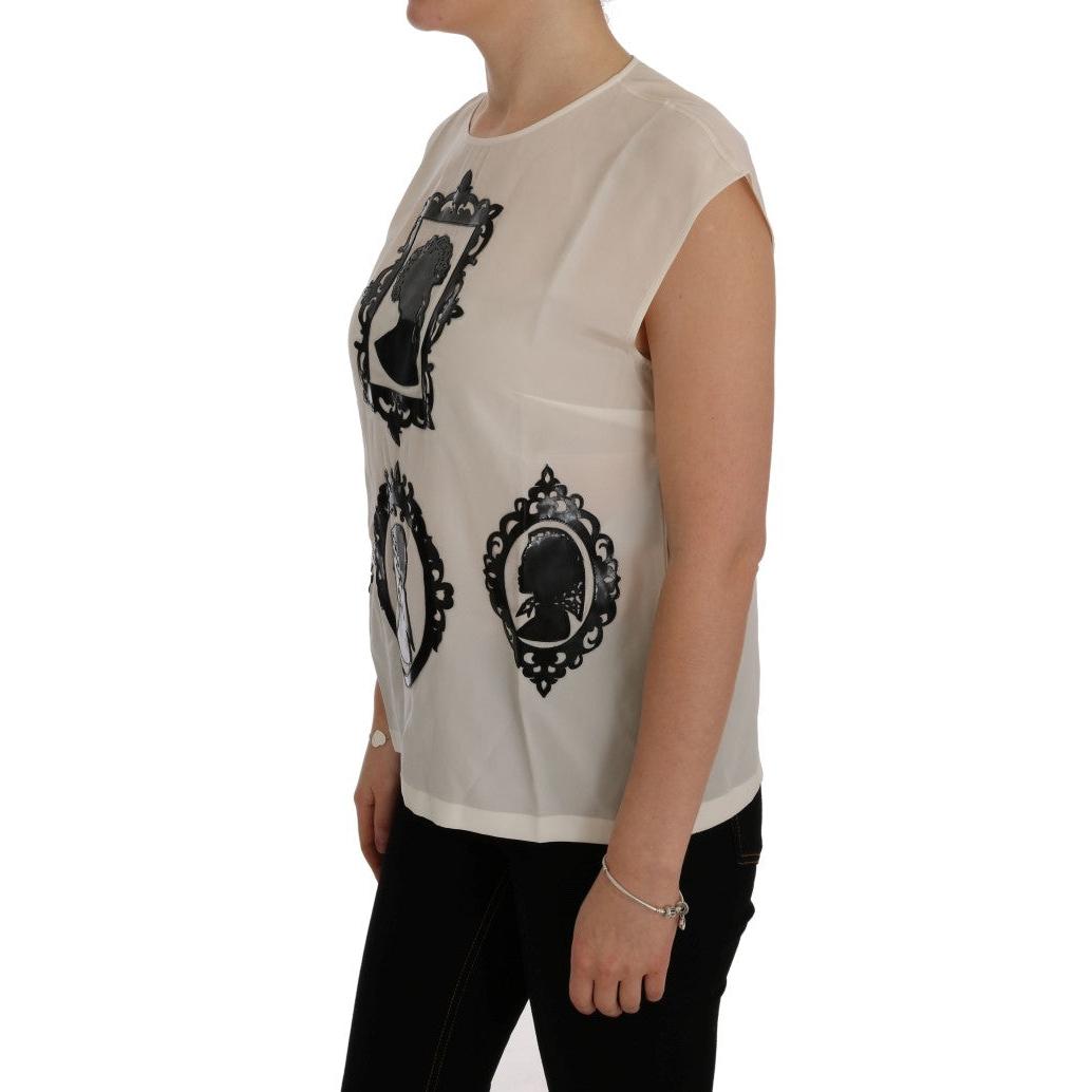 White Silk Black Frame Blouse