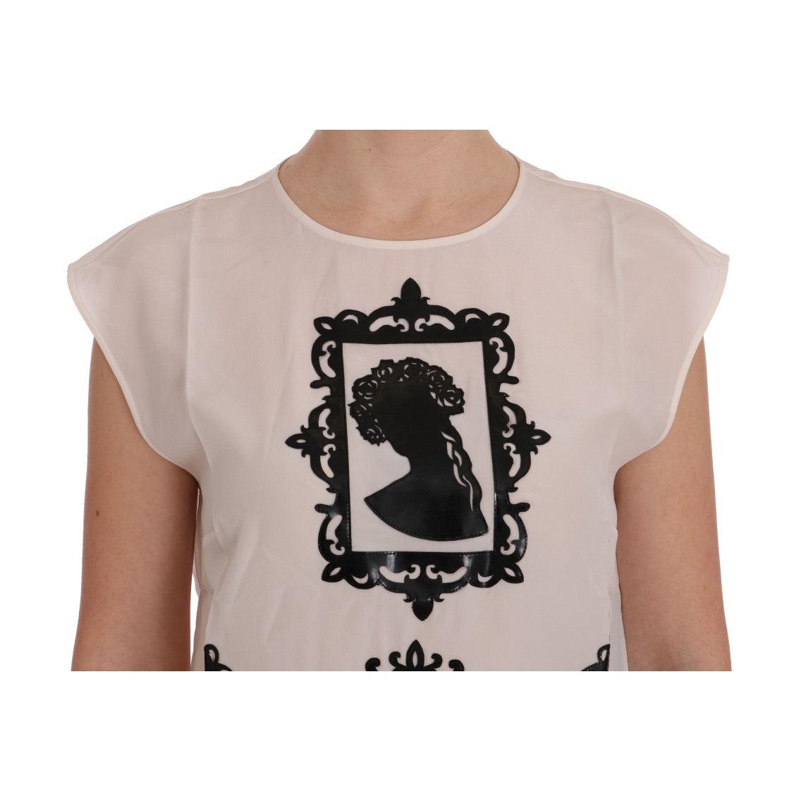White Silk Black Frame Blouse