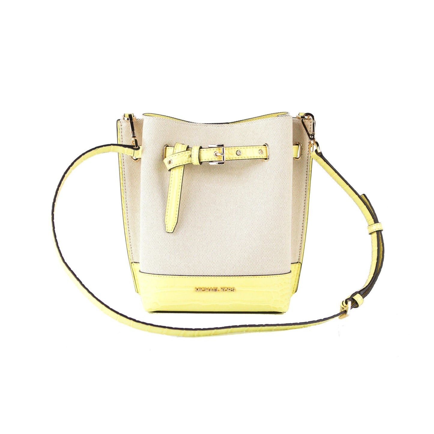 Emilia Small Canvas Snakeskin Print Leather Bucket Bag Messenger Crossbody Handbag (Buttercup) - coffeewithmee2