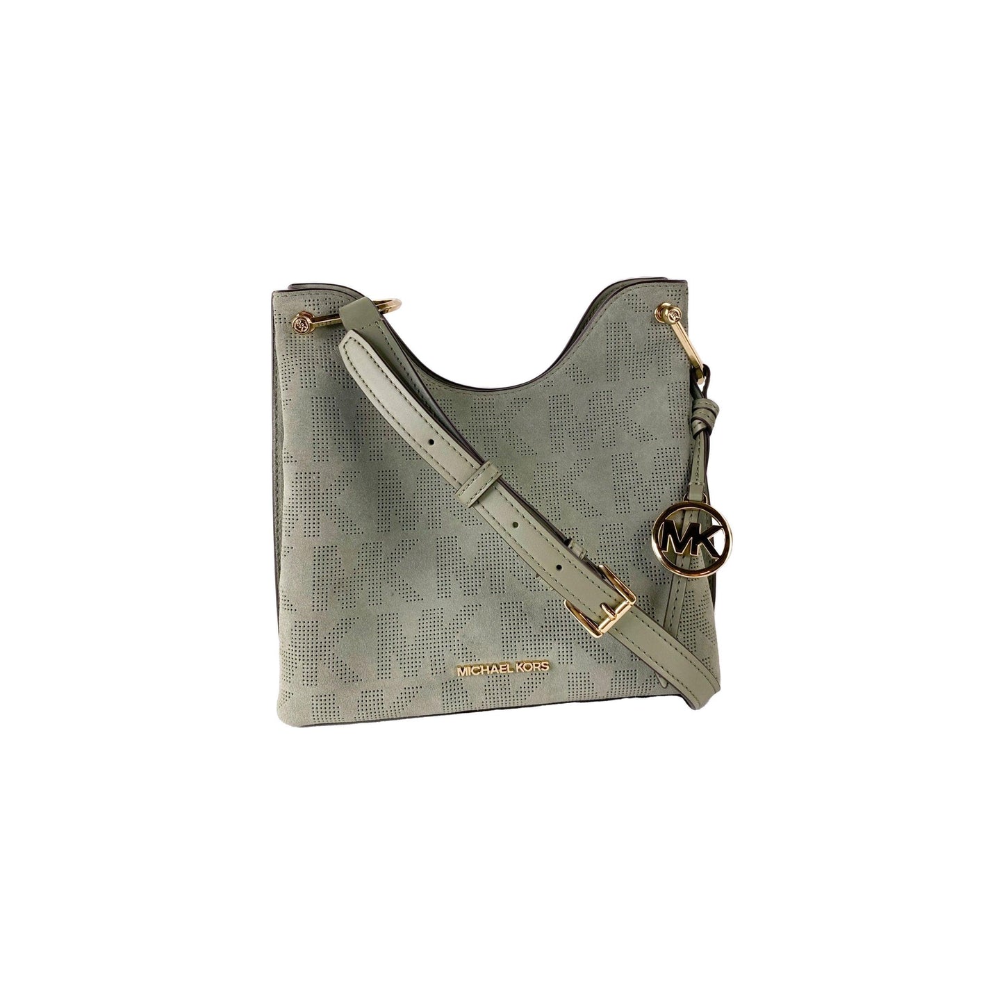 Joan Large Perforated Suede Leather Slouchy Messenger Handbag (Army Green) - coffeewithmee2
