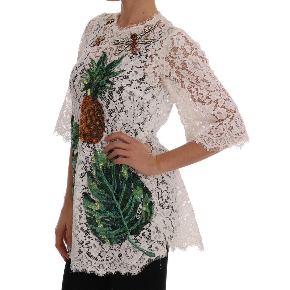 White Crystal Embellished Lace Blouse - coffeewithmee2