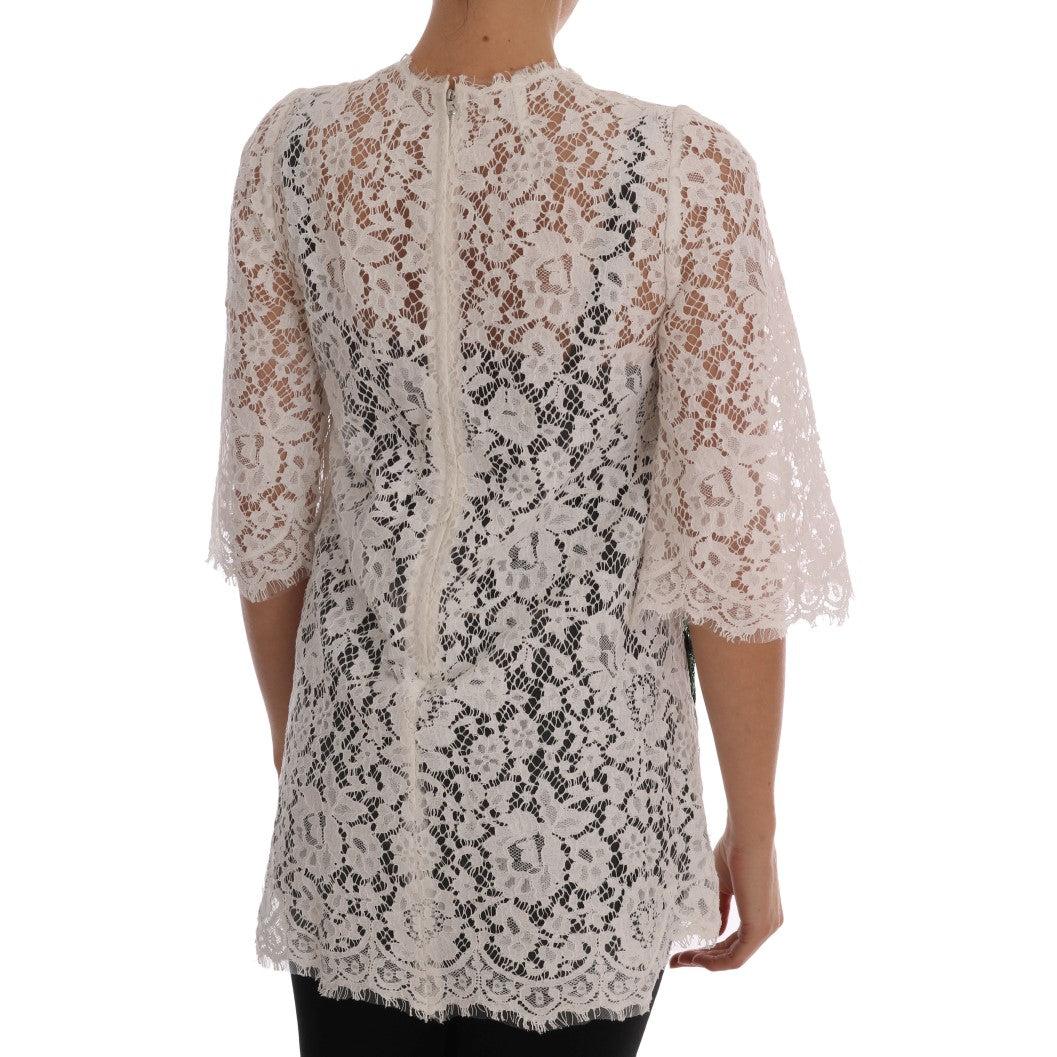 White Crystal Embellished Lace Blouse - coffeewithmee2