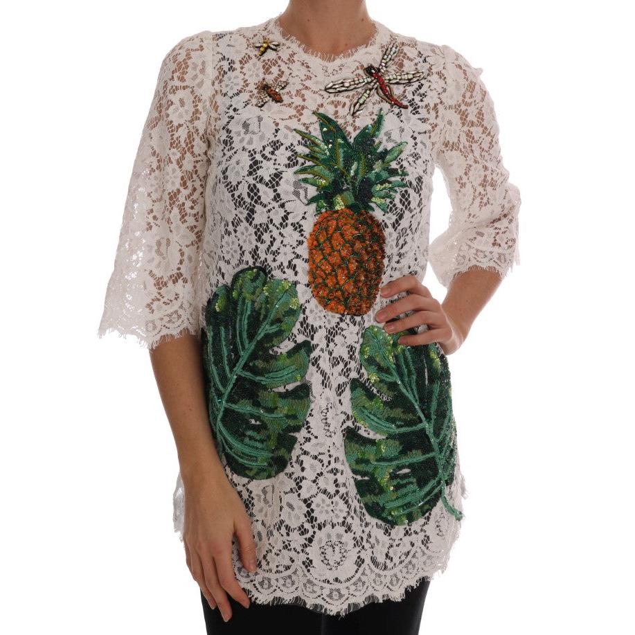 White Crystal Embellished Lace Blouse - coffeewithmee2