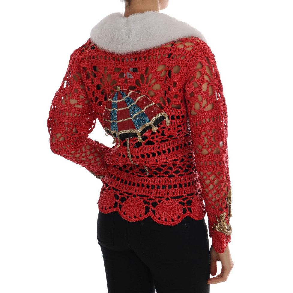 Red Fairy Tale Fur Crystal Cardigan Sweater - coffeewithmee2