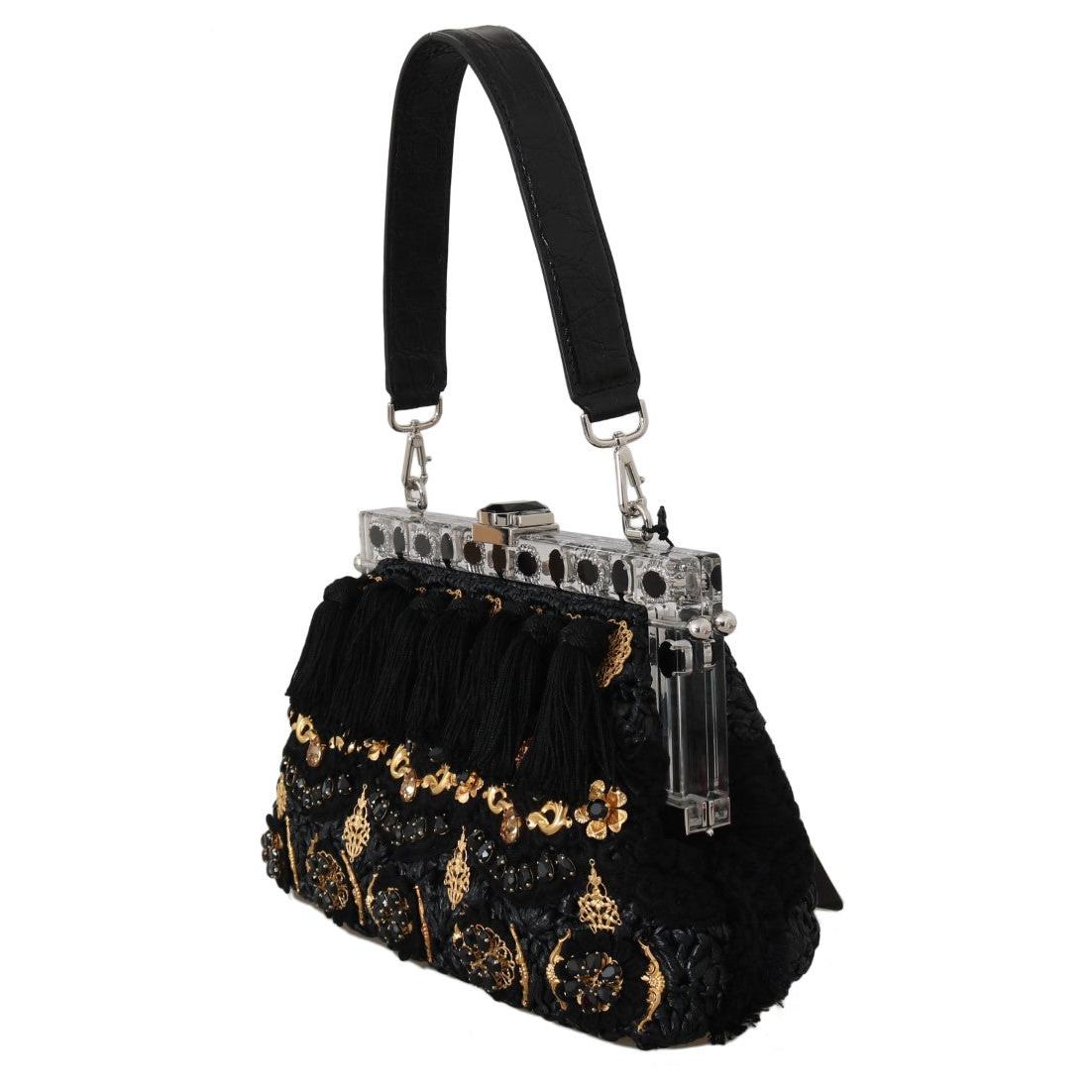 VANDA Black Crystal Tassel Gold Charms Party Bag - coffeewithmee2