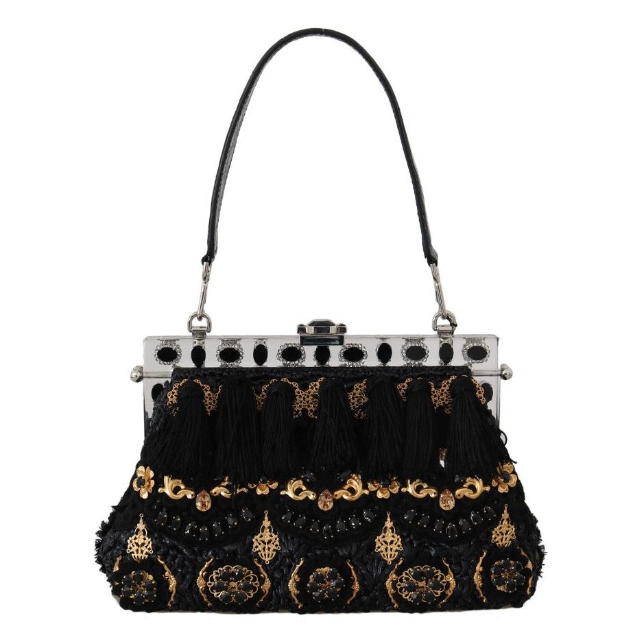 VANDA Black Crystal Tassel Gold Charms Party Bag - coffeewithmee2