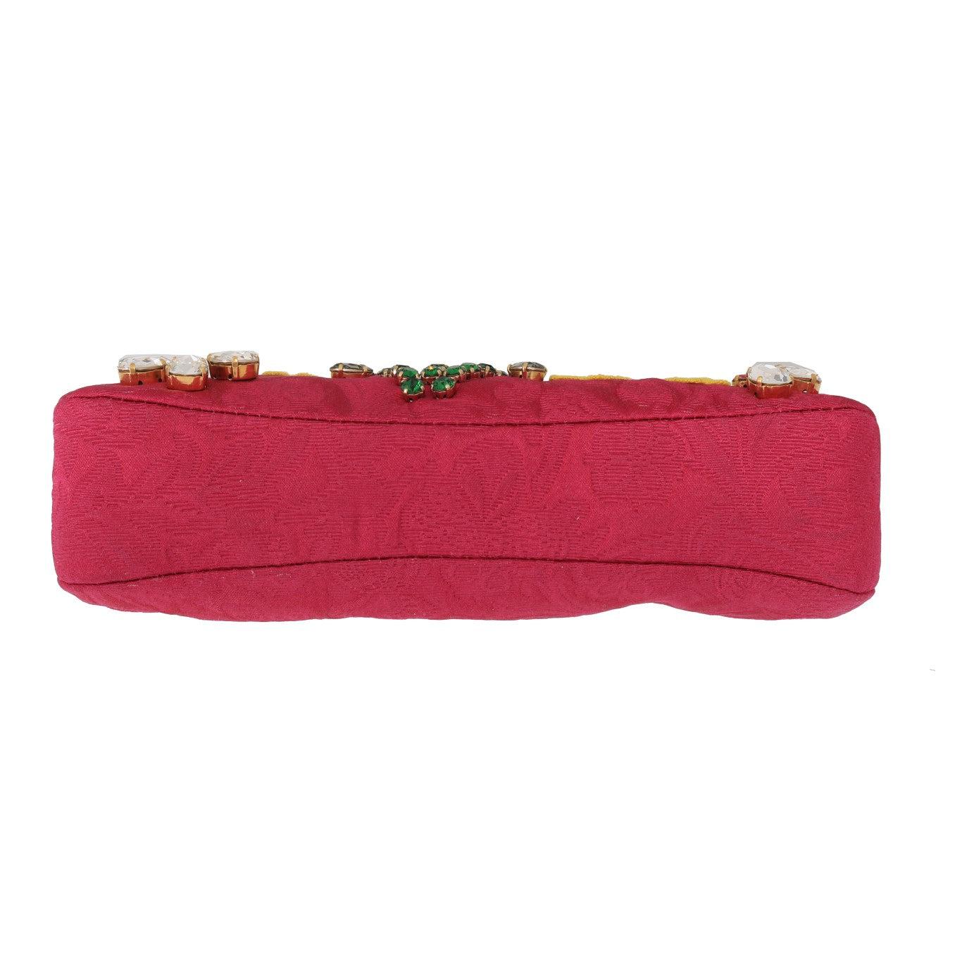 Pink Brocade Floral Crystal Applique Evening Purse - coffeewithmee2