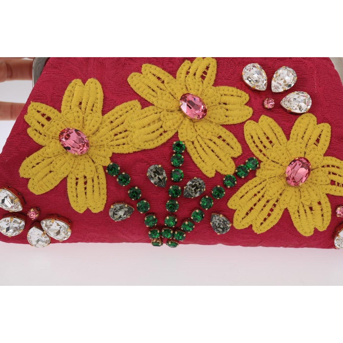 Pink Brocade Floral Crystal Applique Evening Purse - coffeewithmee2
