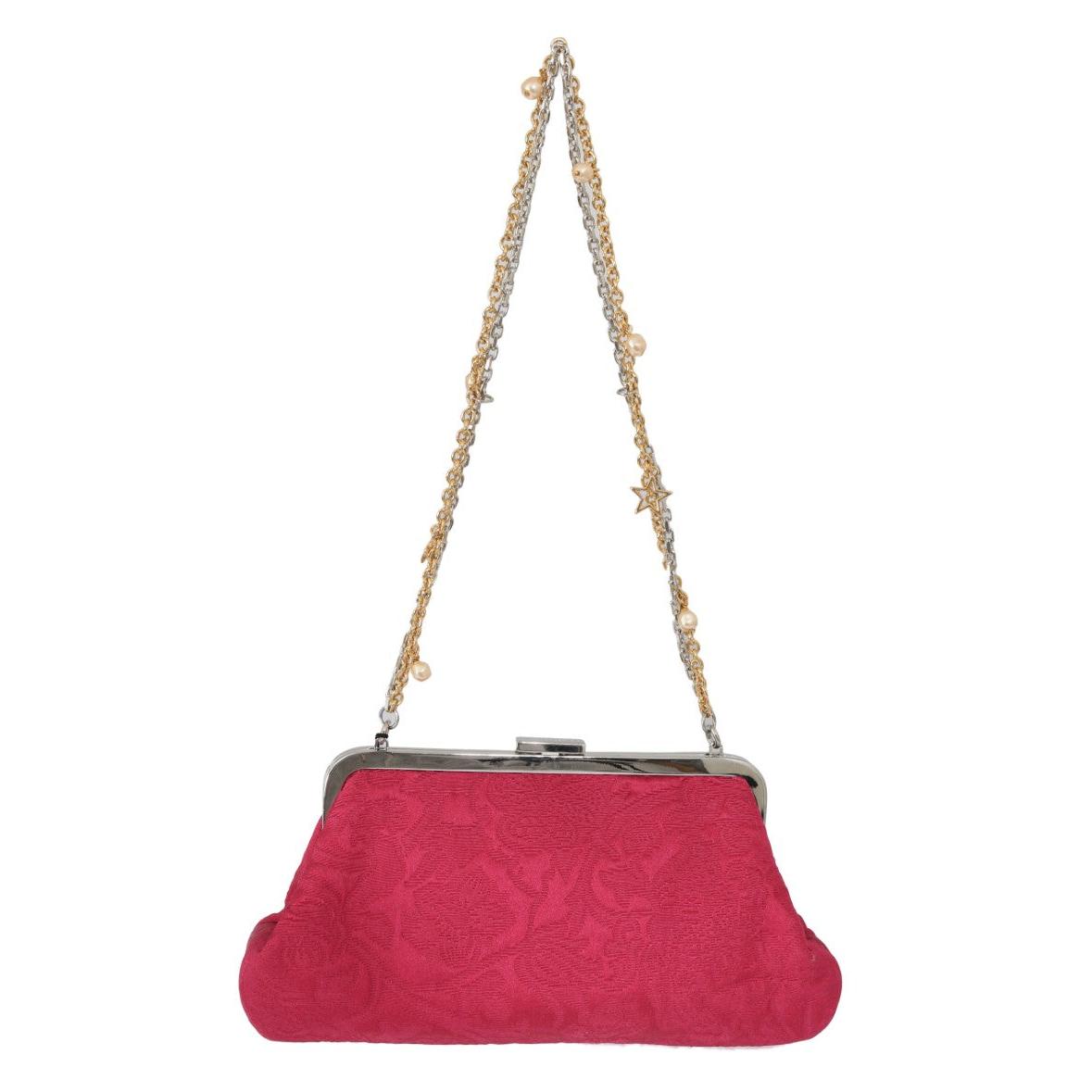 Pink Brocade Floral Crystal Applique Evening Purse - coffeewithmee2
