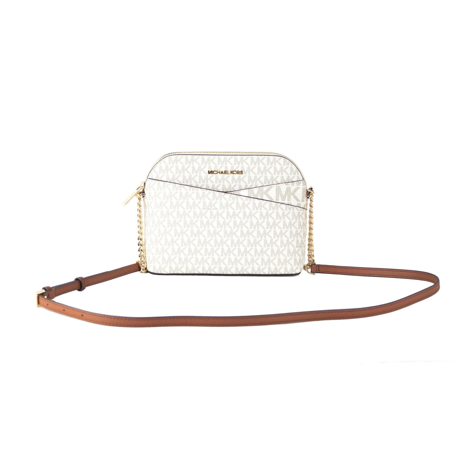 Jet Set Travel Medium Leather X Cross Dome Crossbody Handbag (Vanilla Signature/Gold) - coffeewithmee2