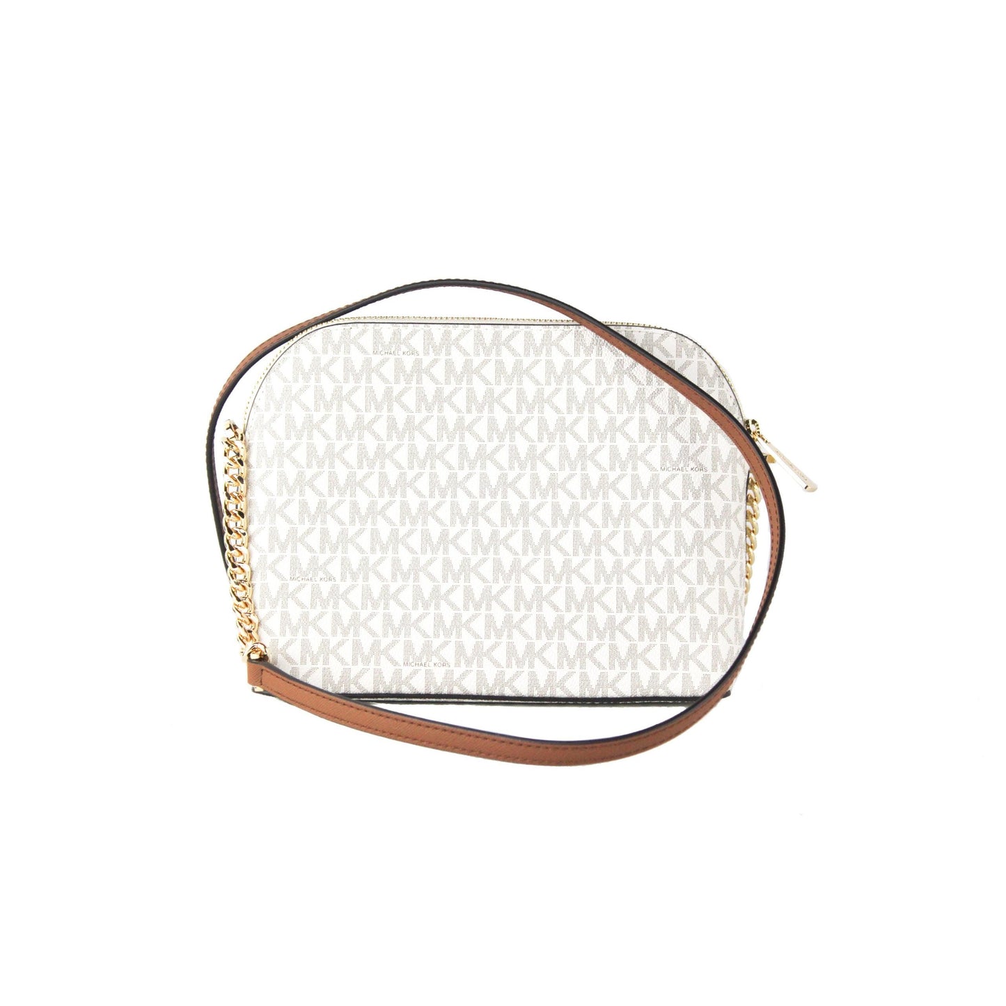 Jet Set Travel Medium Leather X Cross Dome Crossbody Handbag (Vanilla Signature/Gold) - coffeewithmee2