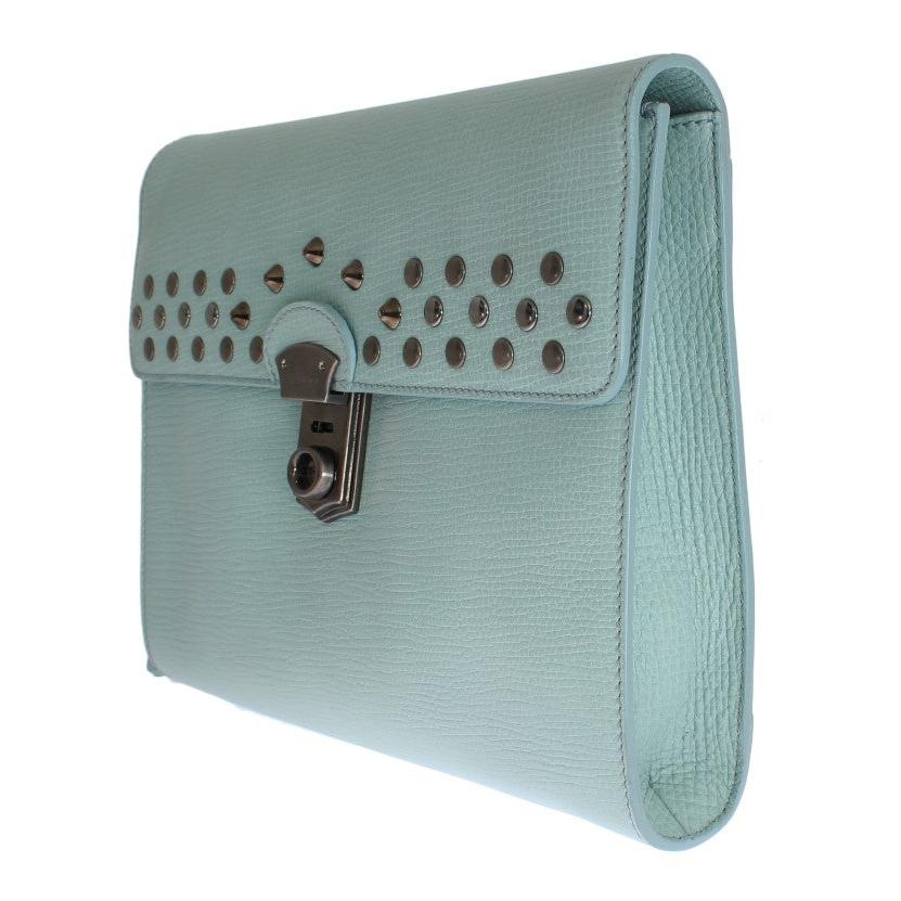 Blue Leather Studded Document Portfolio Briefcase Bag - coffeewithmee2