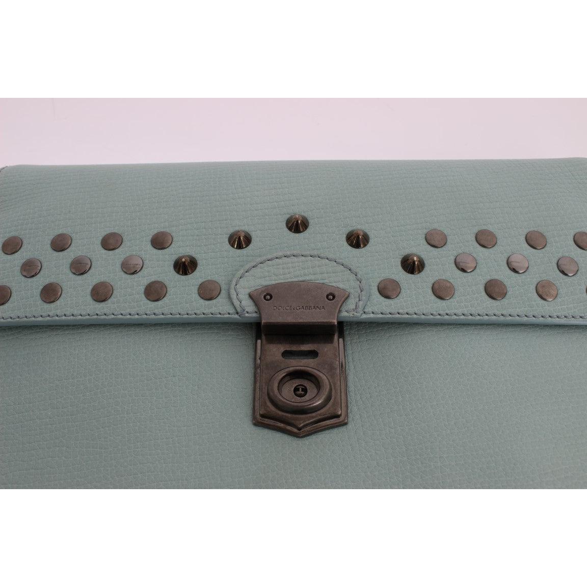Blue Leather Studded Document Portfolio Briefcase Bag - coffeewithmee2
