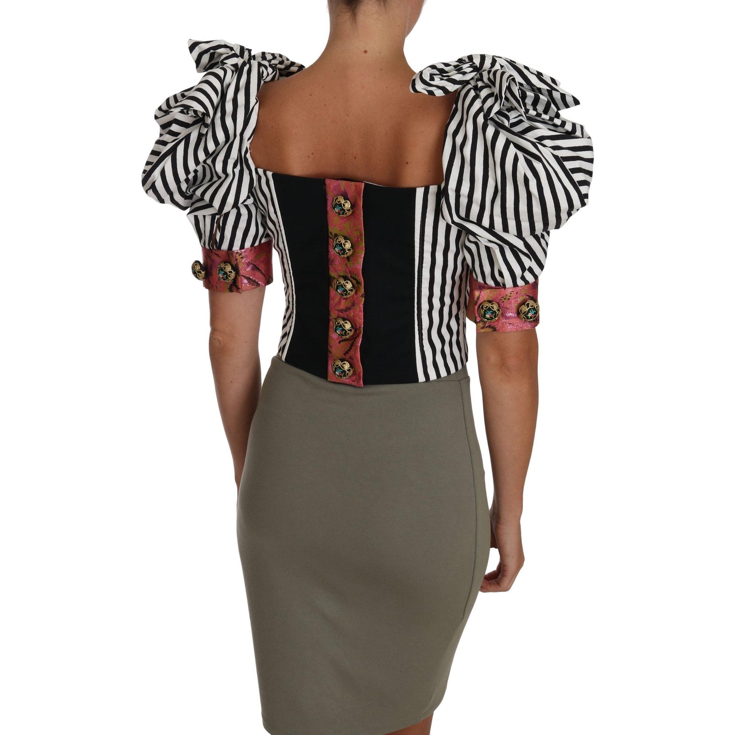 White Black Striped Cropped Top Puff Sleeve Shirts - coffeewithmee2