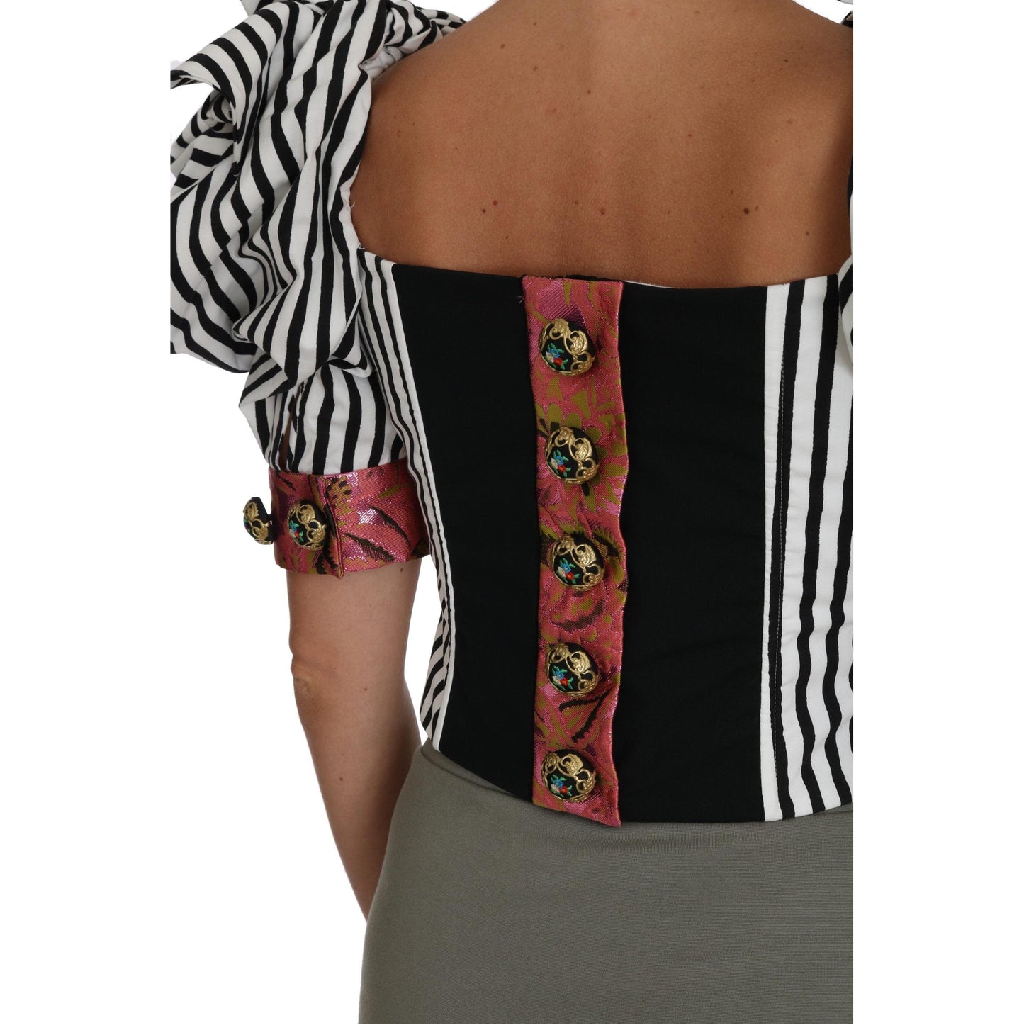 White Black Striped Cropped Top Puff Sleeve Shirts - coffeewithmee2
