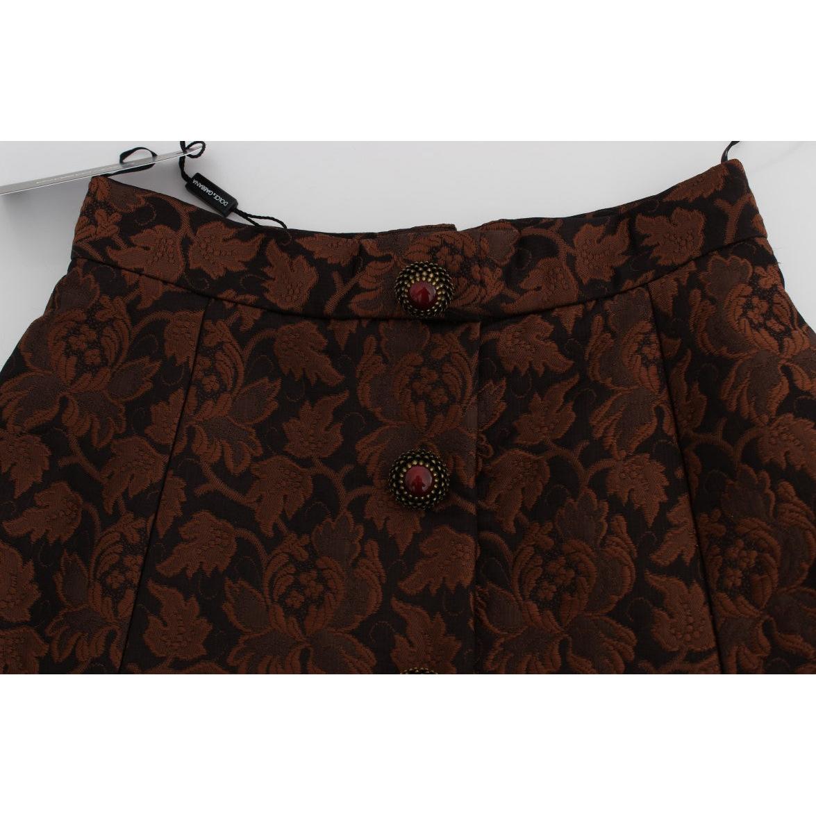 Brown Floral Brocade Mini Bubble Skirt - coffeewithmee2
