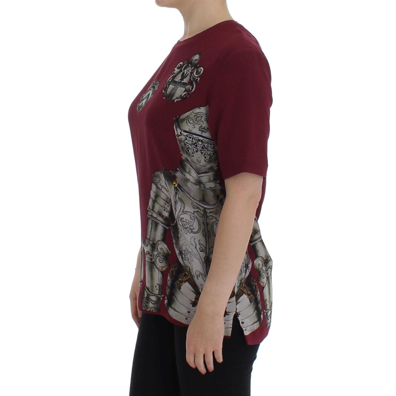 Red Knight Print Silk Blouse T-shirt - coffeewithmee2