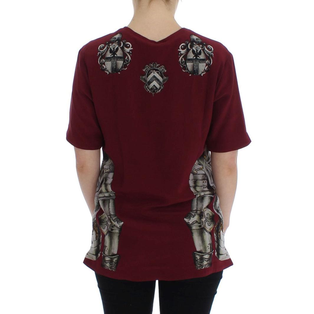 Red Knight Print Silk Blouse T-shirt - coffeewithmee2