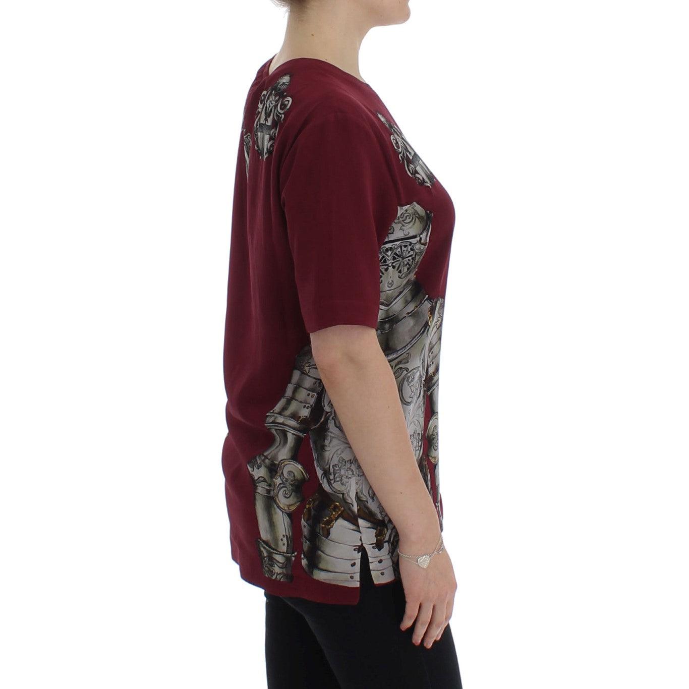 Red Knight Print Silk Blouse T-shirt - coffeewithmee2