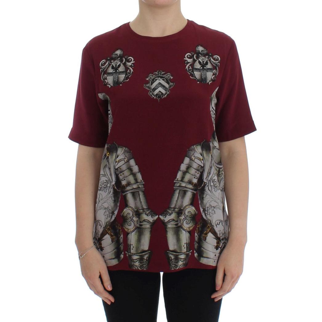 Red Knight Print Silk Blouse T-shirt - coffeewithmee2