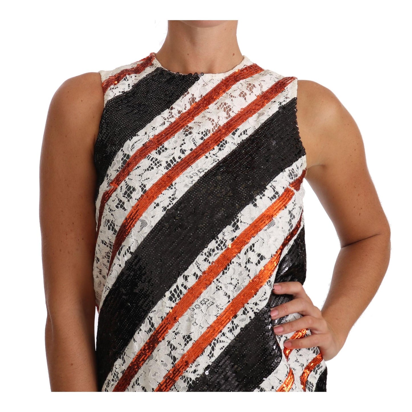White and orangeSequin Floral Lace Embellished Shift dress - coffeewithmee2