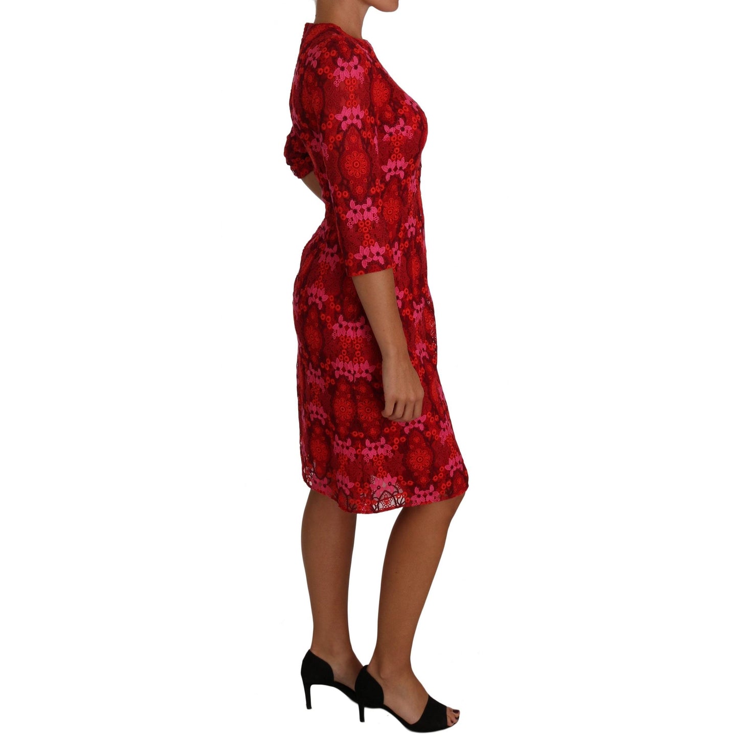 Floral Crochet Lace Red Pink Sheath Dress - coffeewithmee2