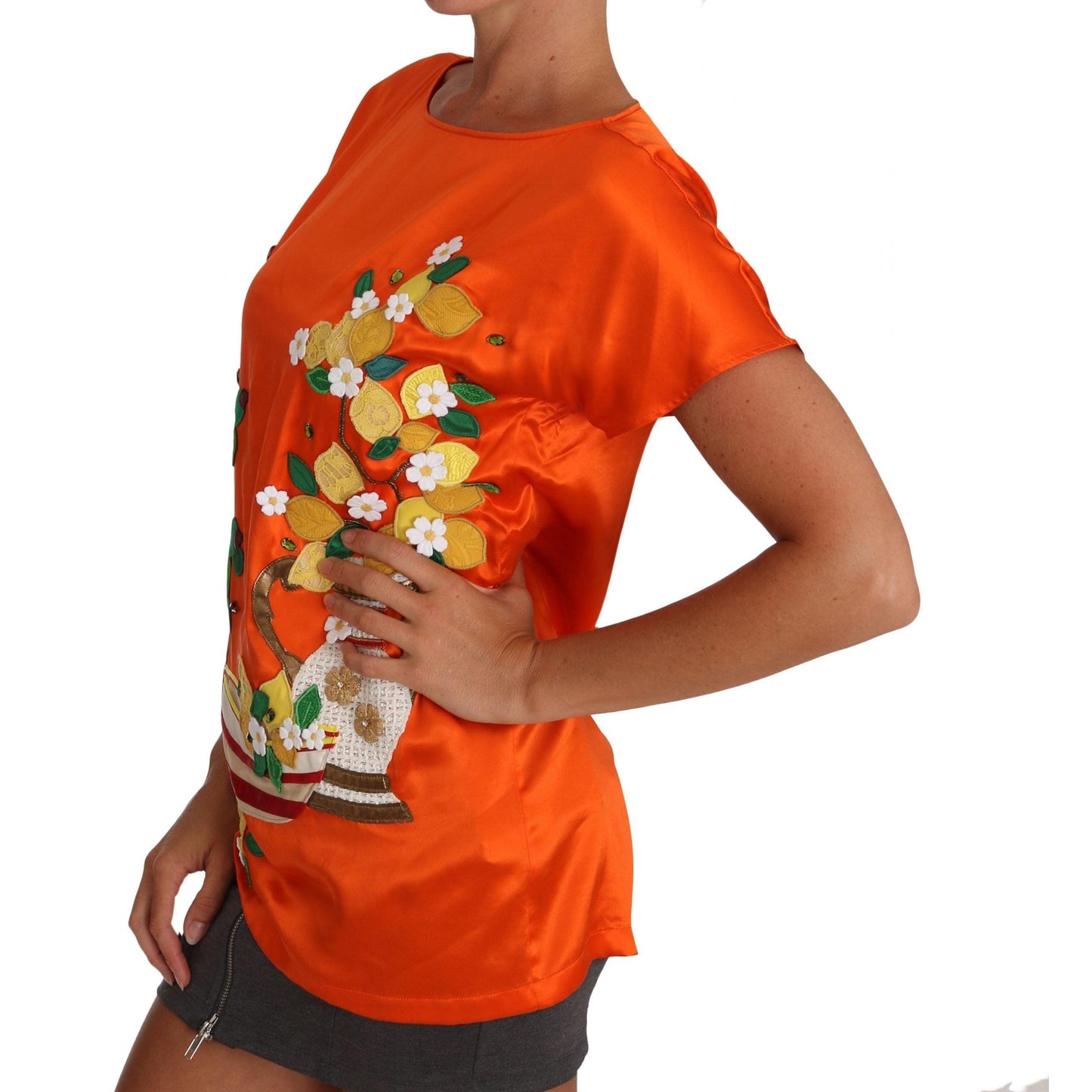 Silk Orange Lemon Crystal T-shirt Top - coffeewithmee2