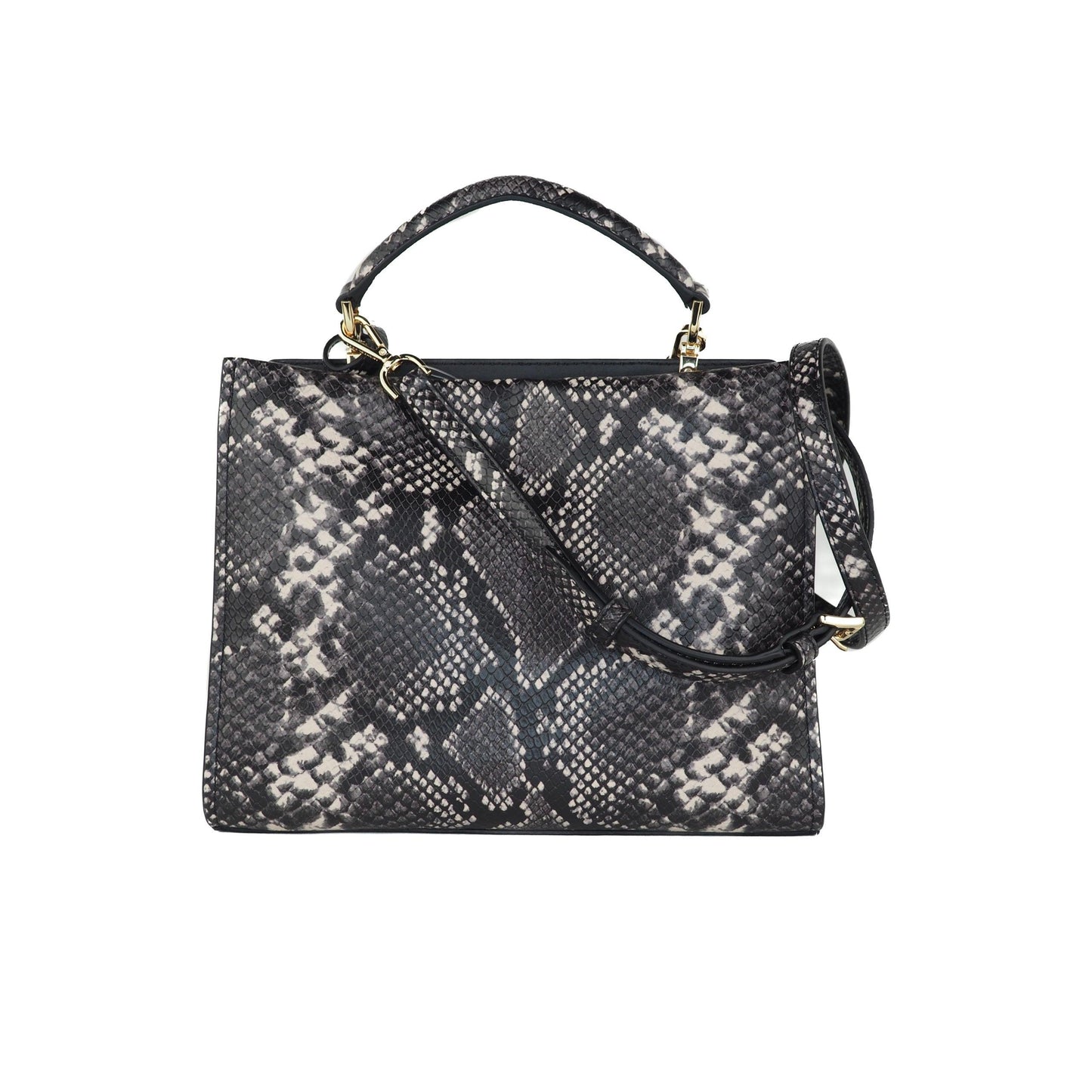 Penelope Medium Python Embossed Leather Top Handle Satchel Handbag (Black) - coffeewithmee2