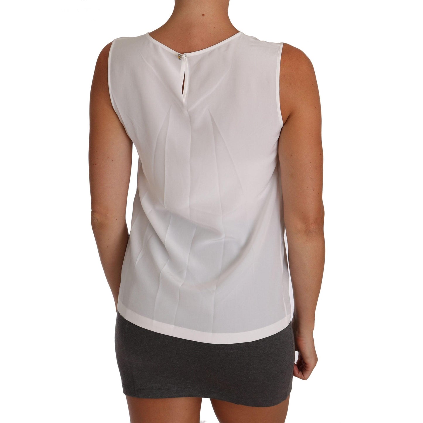 White Silk A-line Sleeveless Blouse T-Shirt Top - coffeewithmee2