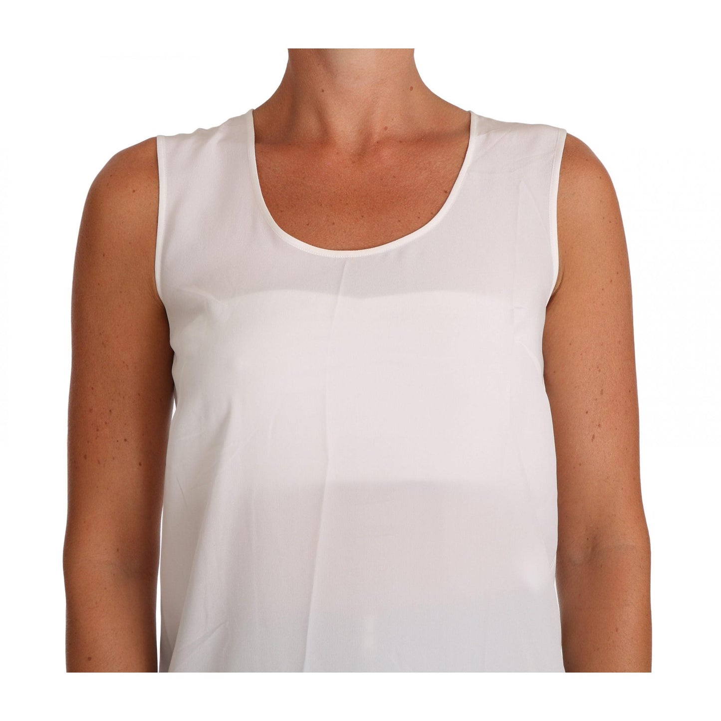 White Silk A-line Sleeveless Blouse T-Shirt Top - coffeewithmee2