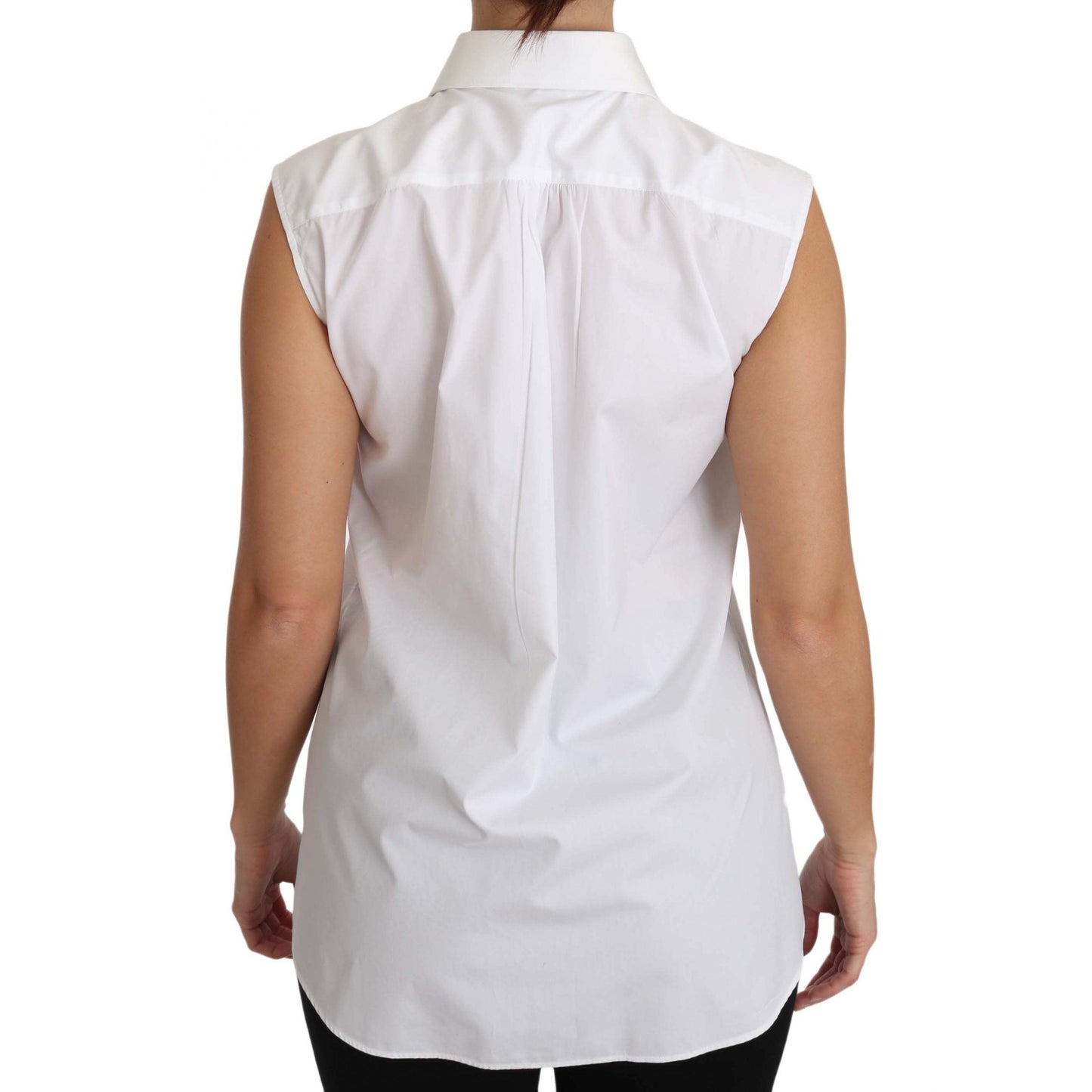 White Cotton Collar Down Sleeveless Blouse Shirt - coffeewithmee2