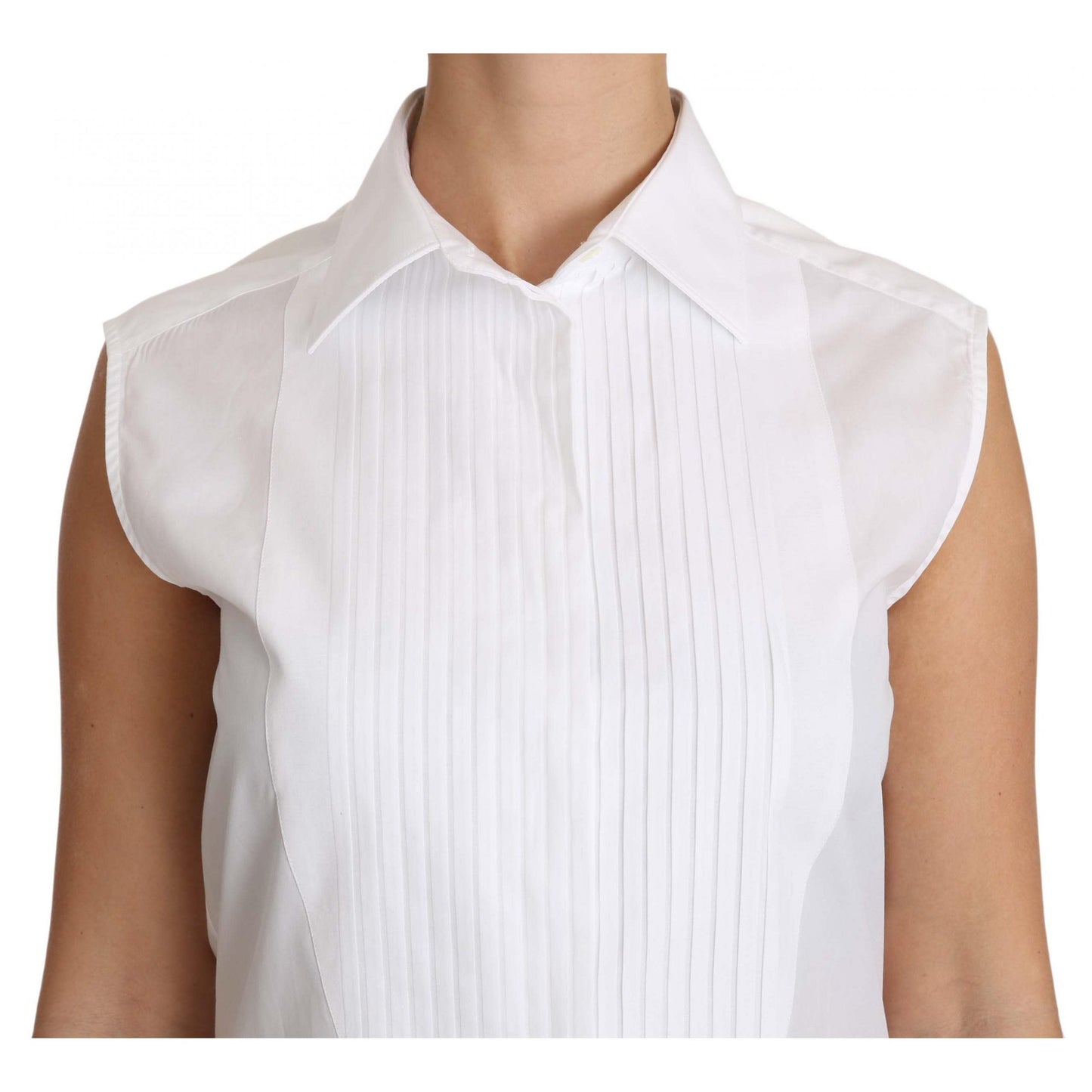 White Cotton Collar Down Sleeveless Blouse Shirt - coffeewithmee2