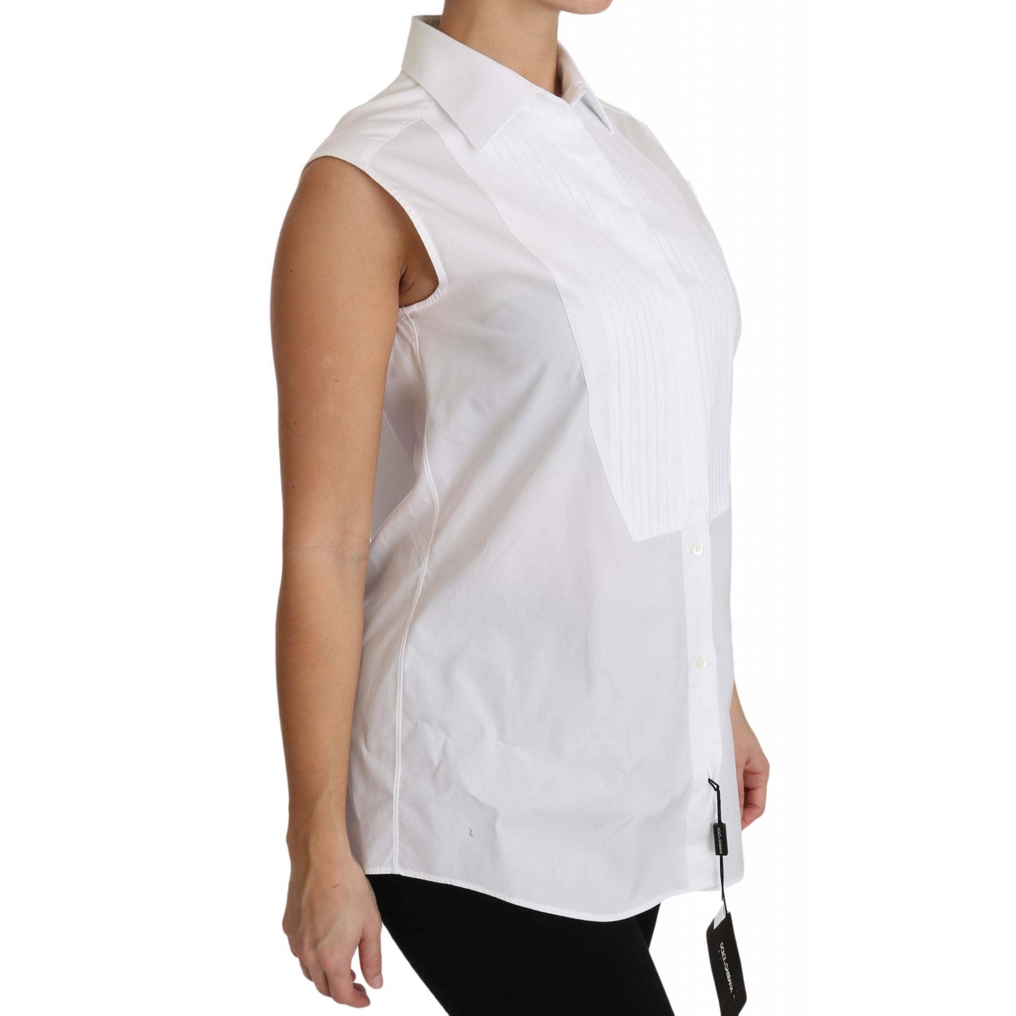 White Cotton Collar Down Sleeveless Blouse Shirt - coffeewithmee2