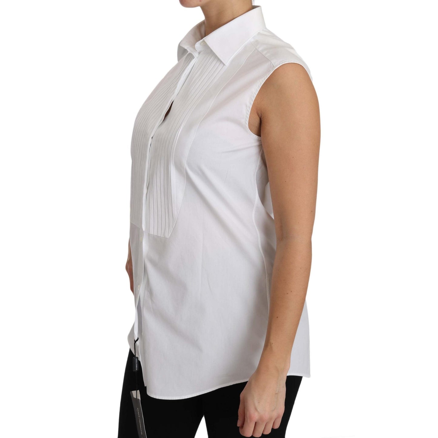 White Cotton Collar Down Sleeveless Blouse Shirt - coffeewithmee2