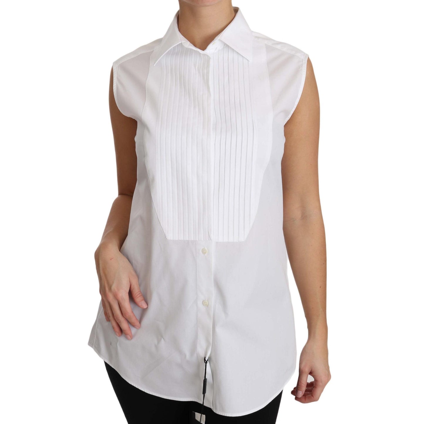 White Cotton Collar Down Sleeveless Blouse Shirt - coffeewithmee2