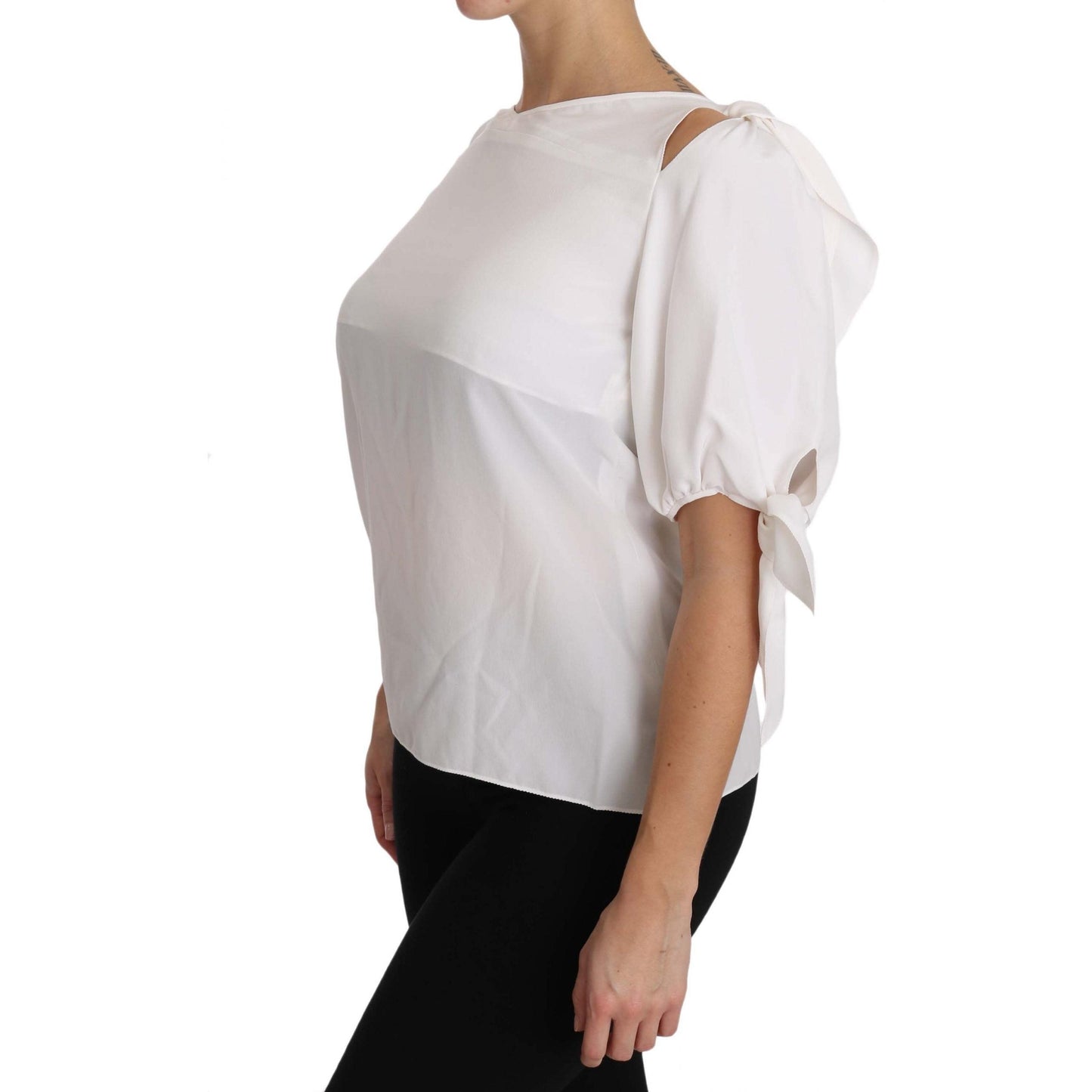 Solid White Silk Off Shoulder Blouse Top - coffeewithmee2