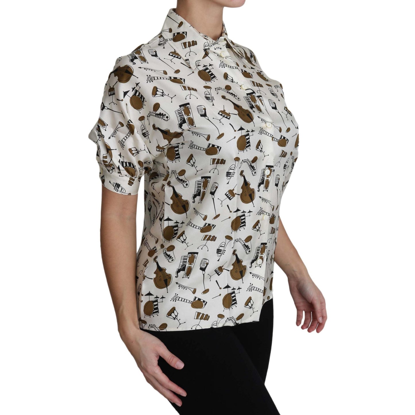 White Musical Instrument Print Polo Top Shirt - coffeewithmee2