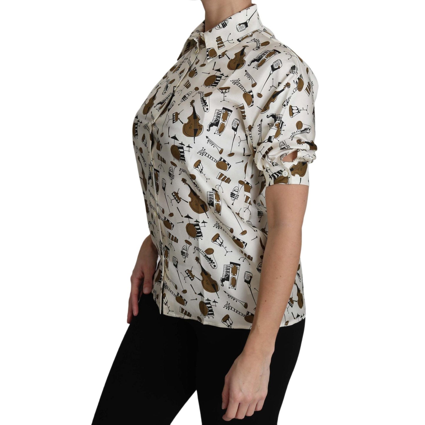 White Musical Instrument Print Polo Top Shirt - coffeewithmee2