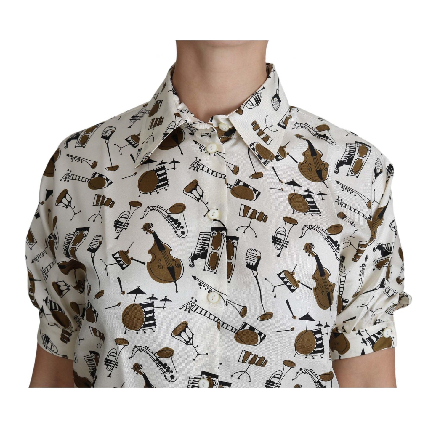 White Musical Instrument Print Polo Top Shirt - coffeewithmee2